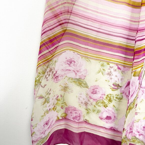Italy Made Floral Roses Striped Pink Silk Scarf - Picture 9 of 9